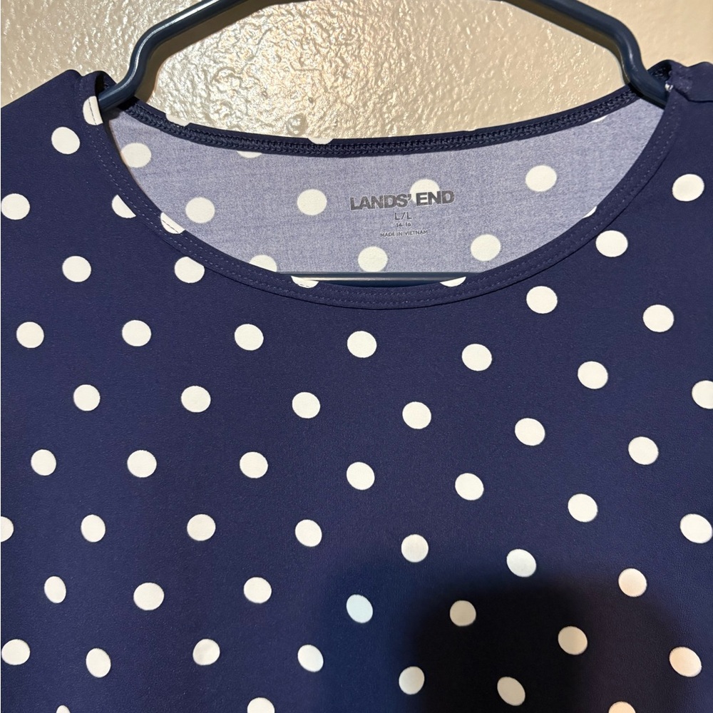 Women’s Lands’ End Navy with White Polka Dot Long Sleeve Tee Size L 14-16 - Picture 2 of 7